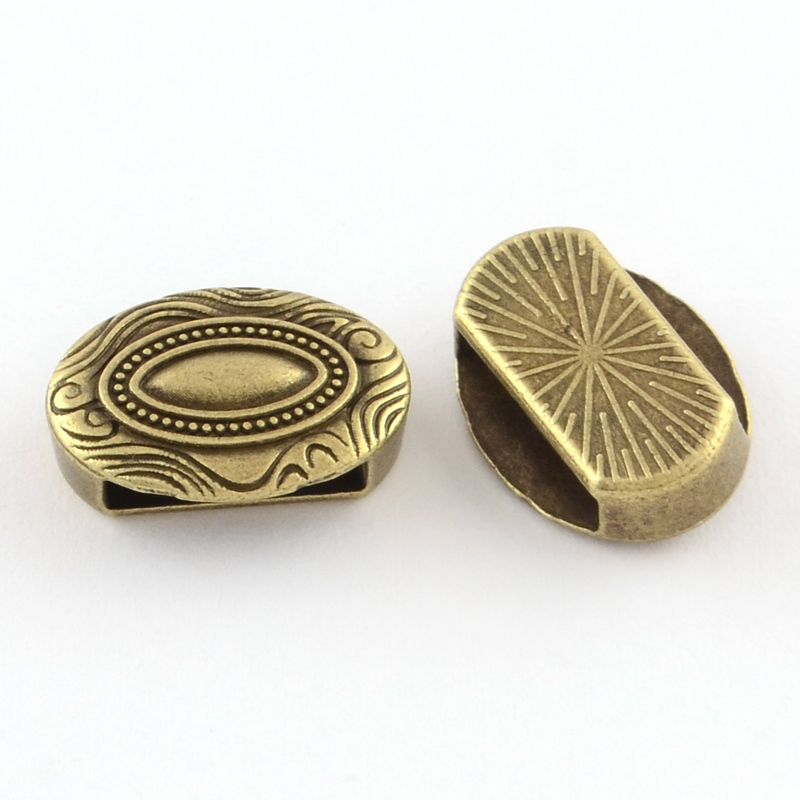 PandaHall Tibetan Style Oval Alloy Slide Charms, Cadmium Free & Nickel Free & Lead Free, Antique Bronze, 11.5x15.5x5.5mm, Hole: 11x3mm;...