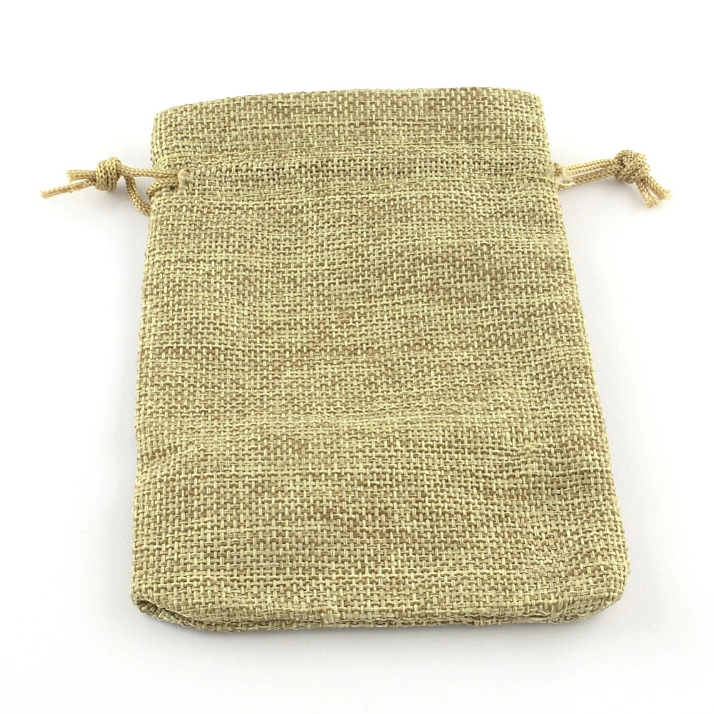 PandaHall Burlap Packing Pouches Drawstring Bags, DarkKhaki, 14x10cm Cloth Yellow