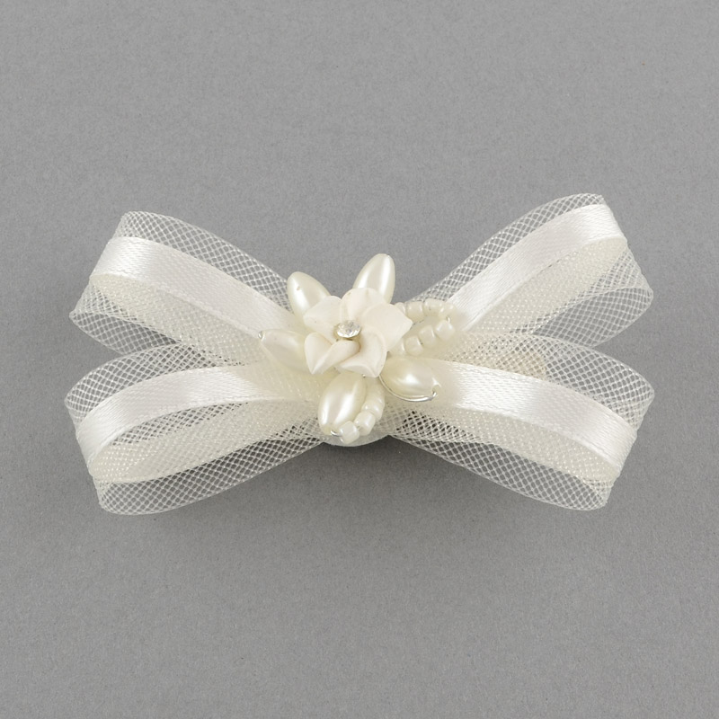 PandaHall Wedding Bridal Decorative Hair Accessories, Iron Glass Alligator Hair Clips with Polymer Clay Flower and Organza Bow, Ivory...