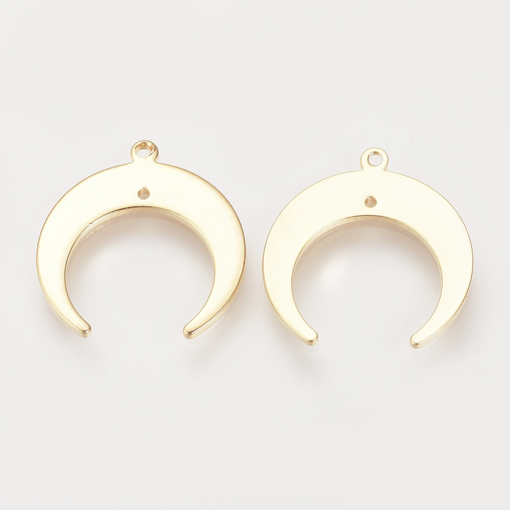 PandaHall Brass Pendants, Double Horn/Crescent Moon Pendant, Real Gold Plated, 19x18x1mm, Hole: 1mm Brass Moon