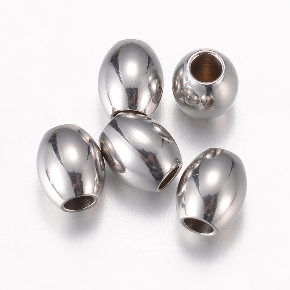 PandaHall 304 Stainless Steel Beads, Barrel, Stainless Steel Color, 6x5mm, Hole: 2mm Stainless Steel Barrel