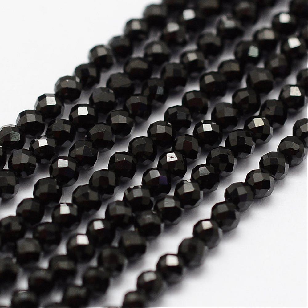 PandaHall Natural Black Spinel Beads Strands, Faceted, Round, 2mm, Hole: 0.5mm; about 175pcs/strand, 14.9''(38cm) Spinel Round Black