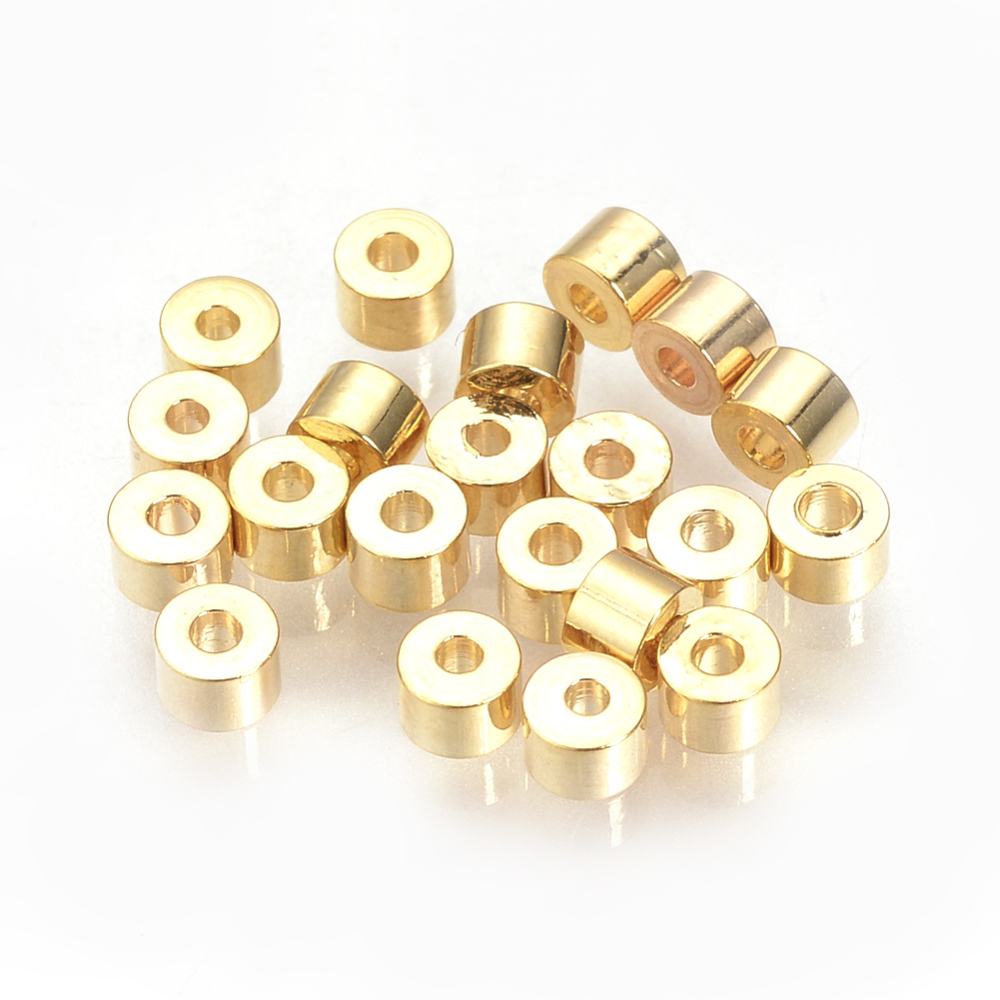 PandaHall Brass Bead Spacers, Real Gold Plated, Column, Golden, 2.5x2mm, Hole: 1mm Brass Column