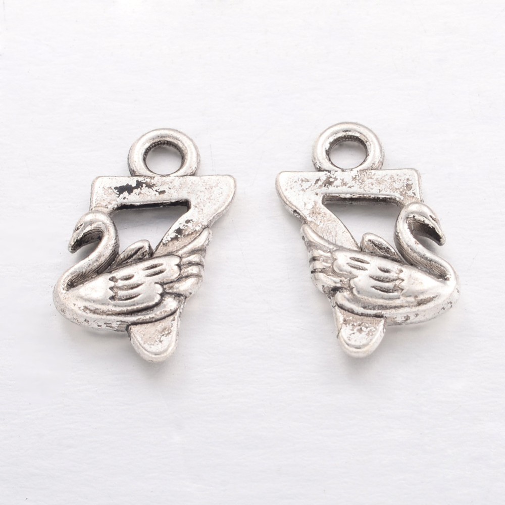 PandaHall Lead Free & Cadmium Free Antique Silver Tibetan Style Alloy Pendants, Number 7 with Swan, 15x10x3mm, Hole: 2mm Alloy Duck