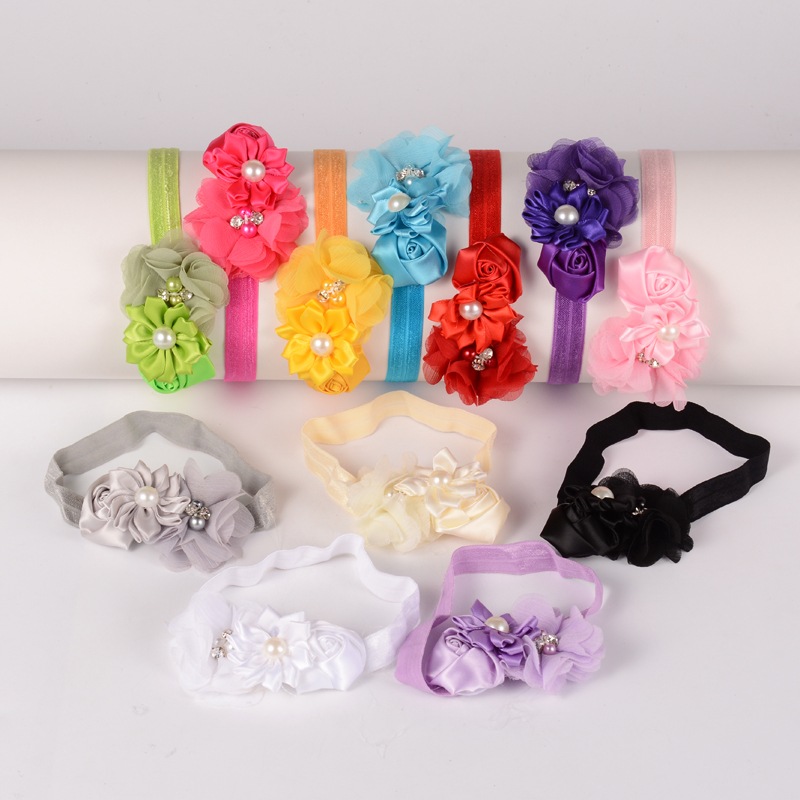 PandaHall Elastic Baby Headbands, with Random Color Elastic Cord, Cloth Flower Girl Hair Pieces, Mixed Color, 112mm Cloth Multicolor
