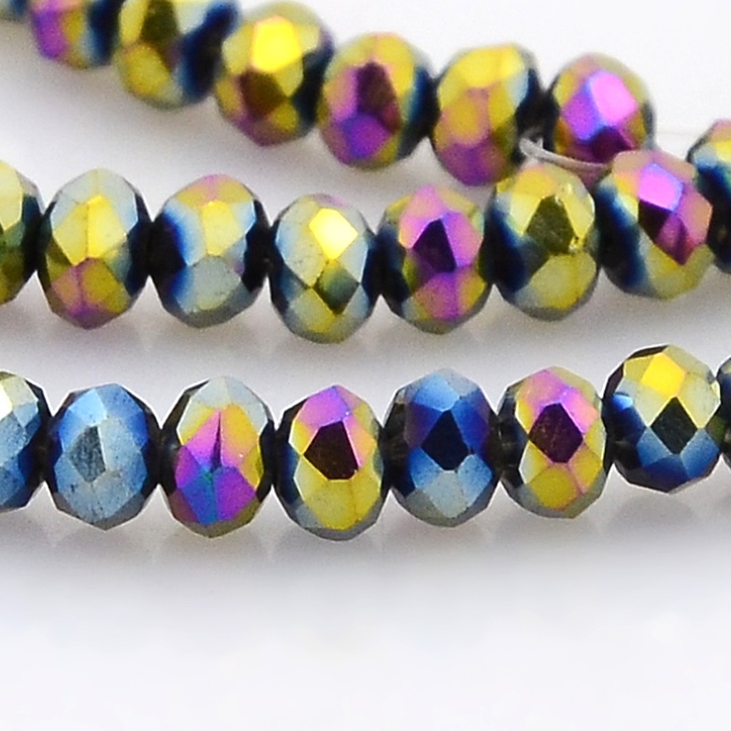 PandaHall Full Plated Faceted Rondelle Glass Beads Strands, Multi-color Plated, 3.5x2.5mm, Hole: 1mm; about 100pcs/strand, 10" Glass...