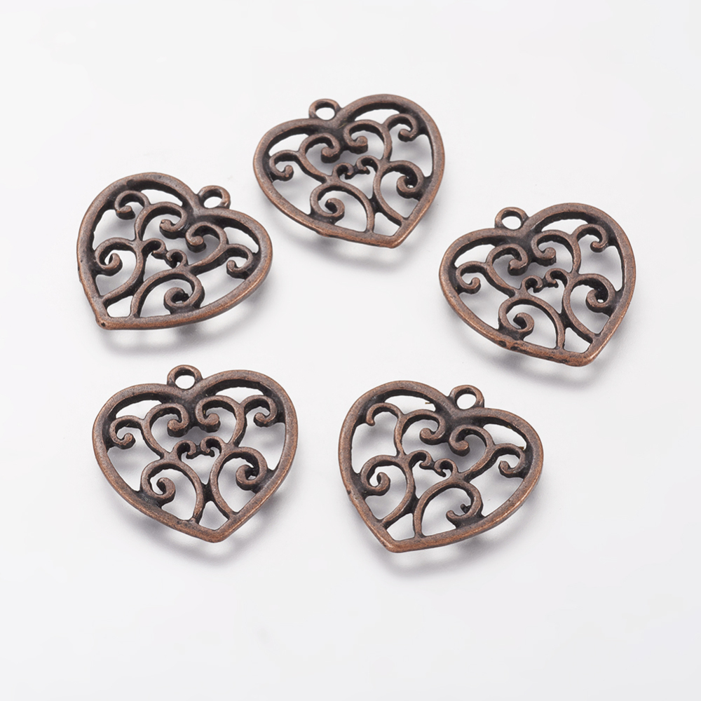 PandaHall Tibetan Style Pendants, Lead Free & Cadmium Free & Nickel Free, Heart, Red Copper, 20.5mm long, 21mm wide, 2mm thick, hole: 2mm...