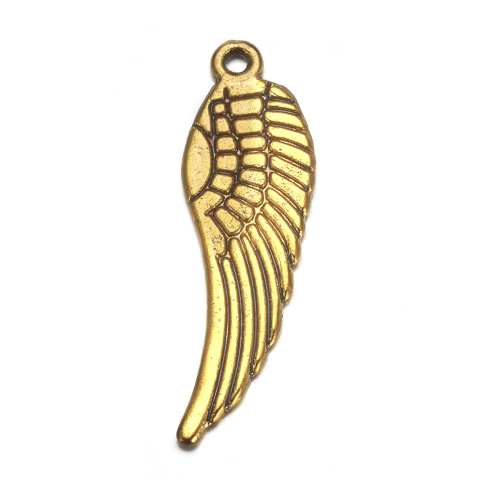 PandaHall Antique Golden Wing Charms Tibetan Style Pendants, Lead Free and Cadmium Free, Size: about 30mm long, 9mm wide, 1.5mm thick, hole...