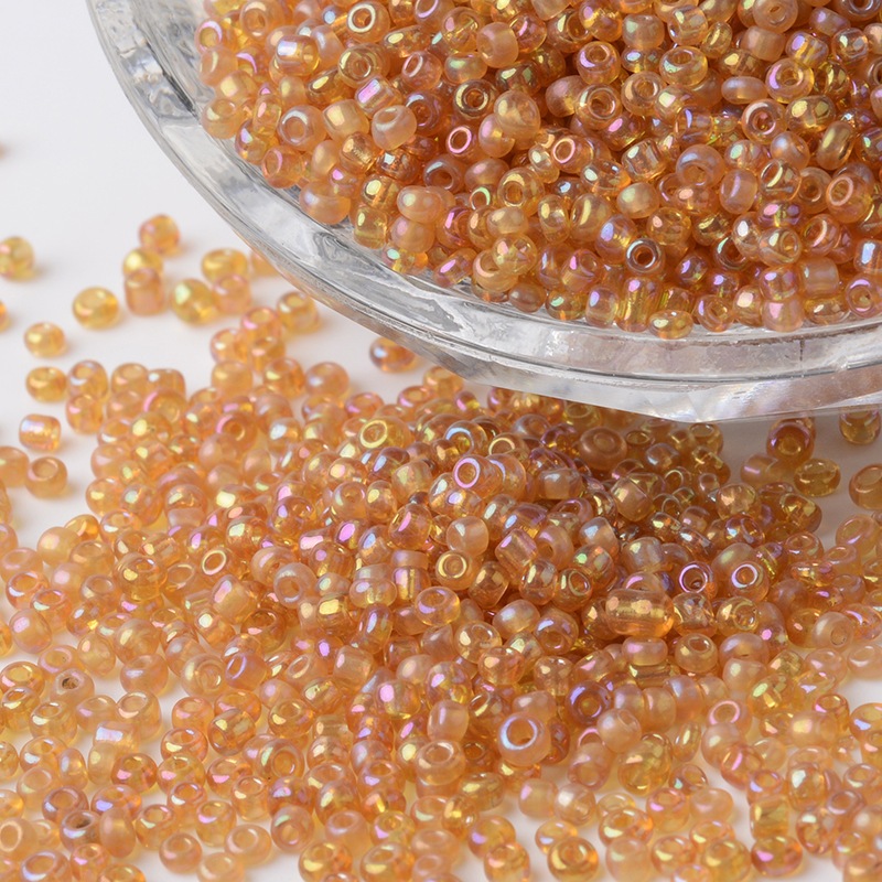 PandaHall 12/0 Transparent Rainbow Plated Round Glass Seed Beads, DarkOrange, 2~3x1.5~2mm, Hole: 0.8~1mm; about 37500pcs/pound Glass Orange