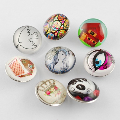 PandaHall Platinum Color Brass Jewelry Snap Buttons, with Glass Cabochons, Flat Round, Mixed Color, 18x10mm, Knob: 5mm Brass+Glass Flat...