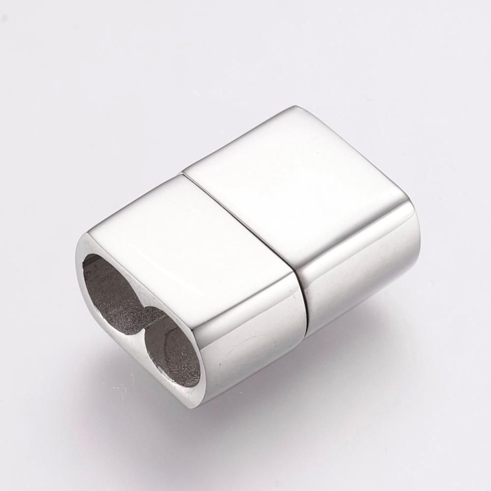 PandaHall 304 Stainless Steel Magnetic Clasps, Rectangle, Stainless Steel Color, 19.5x15x9mm, Hole: 6x12mm Stainless Steel Rectangle