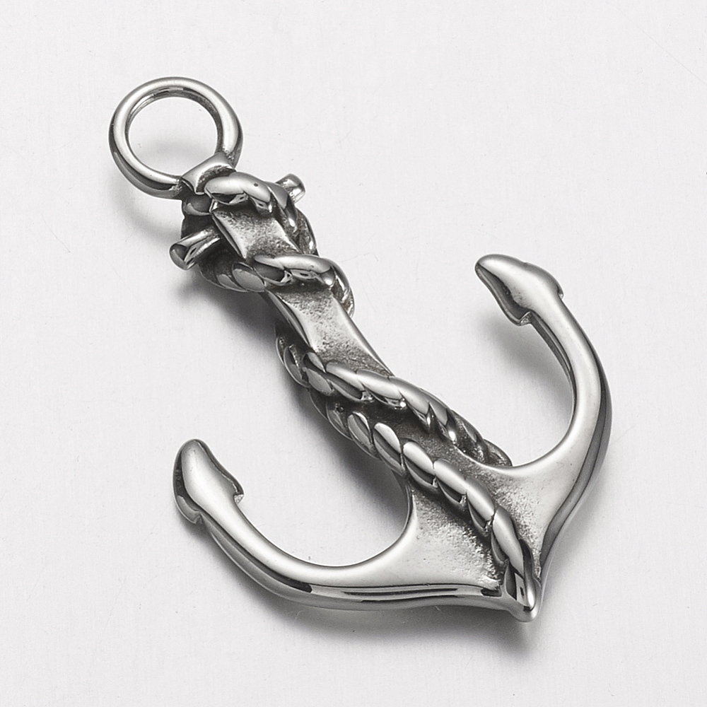 PandaHall 304 Stainless Steel Pendants, Anchor, Antique Silver, 40x25x4mm, Hole: 5mm Stainless Steel Anchor & Helm