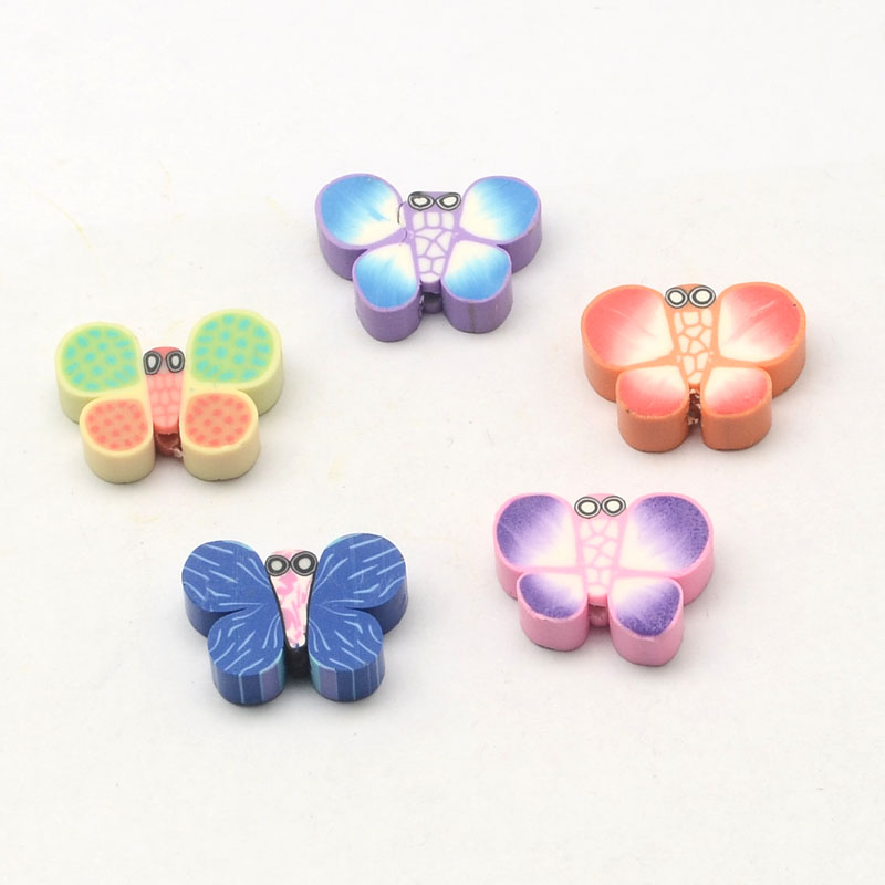 PandaHall Handmade Polymer Clay Butterfly Beads, Mixed Color, 15x20x5mm, Hole: 2mm Polymer Clay Butterfly Multicolor