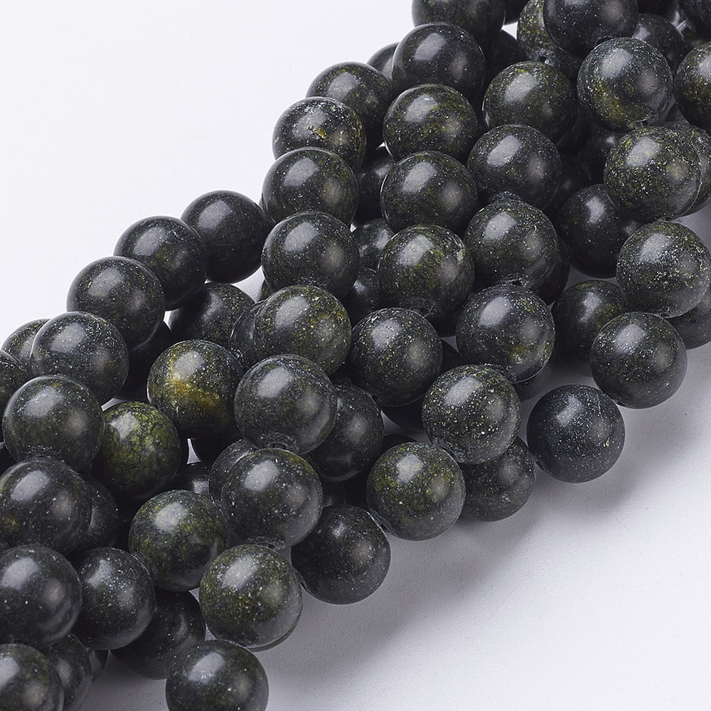 PandaHall Gemstone Beads Strands, Natural Serpentine/Green Lace Stone, Round, OliveDrab, Size: about 10mm in diameter, hole: 1mm; about...