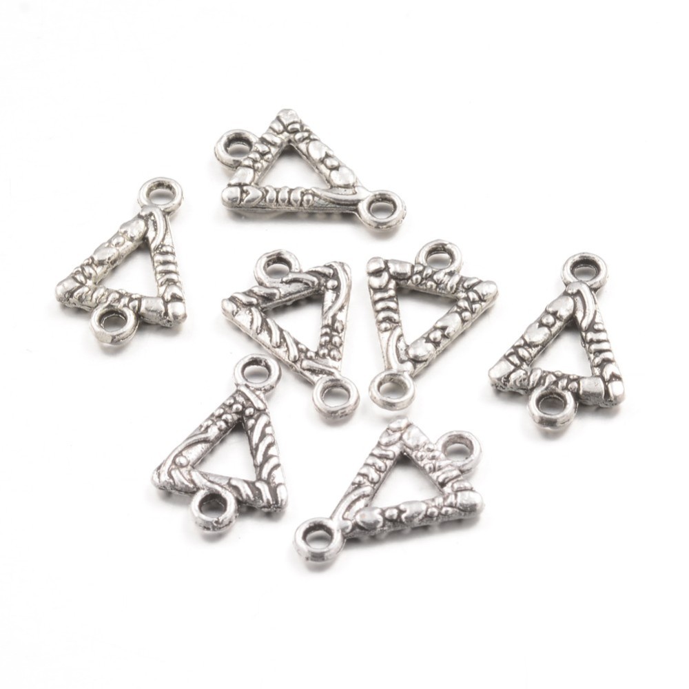 PandaHall Alloy Links, Triangle, Cadmium Free & Nickel Free & Lead Free, Antique Silver, 16x10x2mm, Hole: 2mm Alloy Triangle