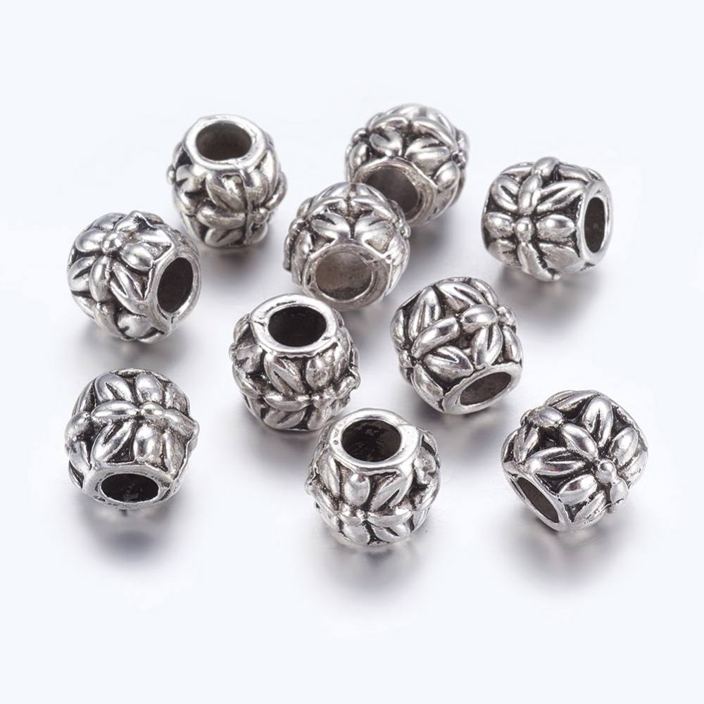 PandaHall Large Hole Beads, Alloy European Beads, Lead Free, Cadmium Free and Nickel Free, Column, about Antique Silver, 9mm long, 9.5mm...