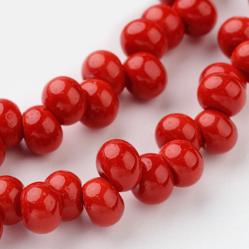 PandaHall Drop Glass Bead Strands, Red, 6x4mm, Hole: 1mm; about 100pcs/strand, 15.3" Glass Drop Red