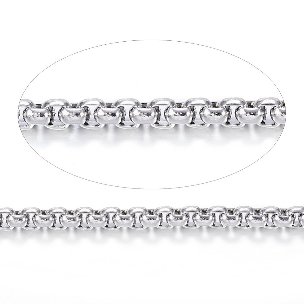 PandaHall 304 Stainless Steel Box Chains, with Spool, Stainless Steel Color, 2x2x1mm; about 20m/roll Stainless Steel
