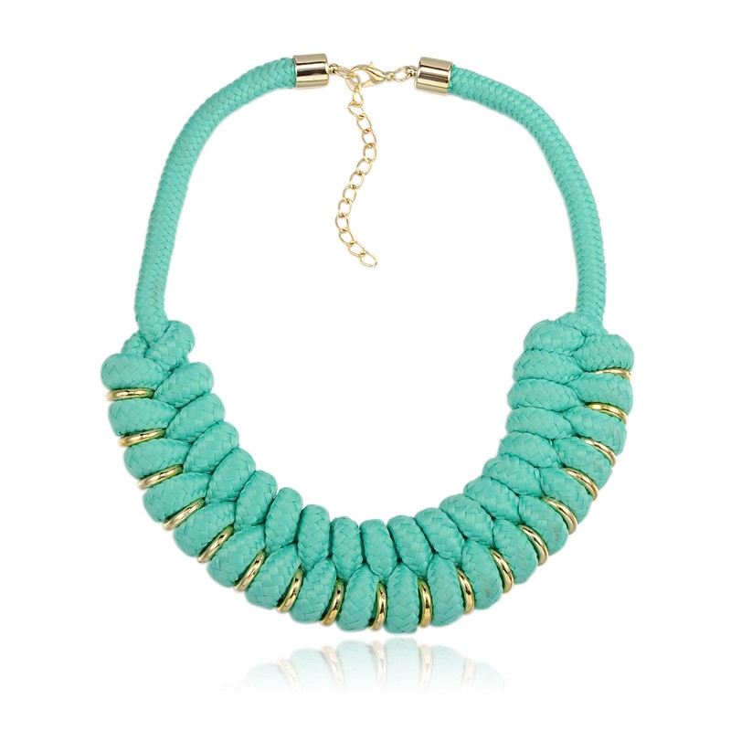 PandaHall Trendy Nylon Brass Bib Statement Necklaces, with Iron End Chains and Brass Lobster Claw Clasps, Golden, Turquoise, 18.1" Nylon...