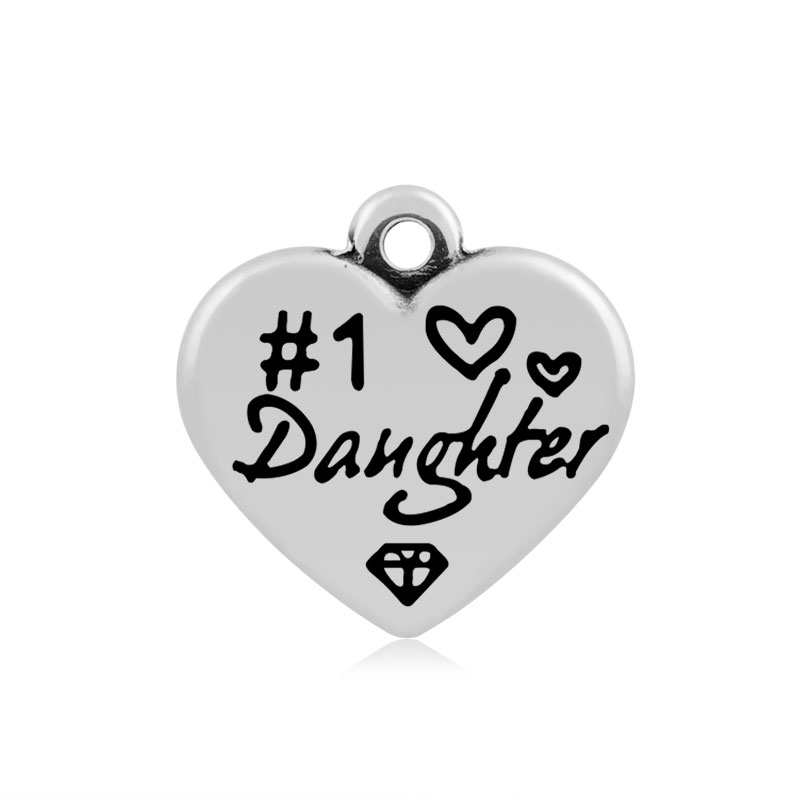 PandaHall Heart with Word Daughter 316 Stainless Steel Pendants, Antique Silver, 16x16.5x4mm, Hole: 2mm Stainless Steel Heart