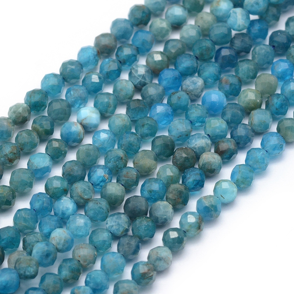 PandaHall Natural Apatite Beads Strands, Faceted, Round, 4mm, Hole: 1mm; about 105pcs/strand, 15.35"(39cm) Apatite Round