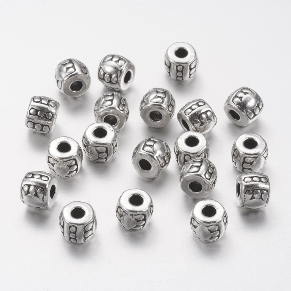 PandaHall Tibetan Style Bead Spacers, Lead Free & Cadmium Free, Barrel, Antique Silver, about 6mm in diameter, 5mm thick, hole: 2.5mm Alloy...
