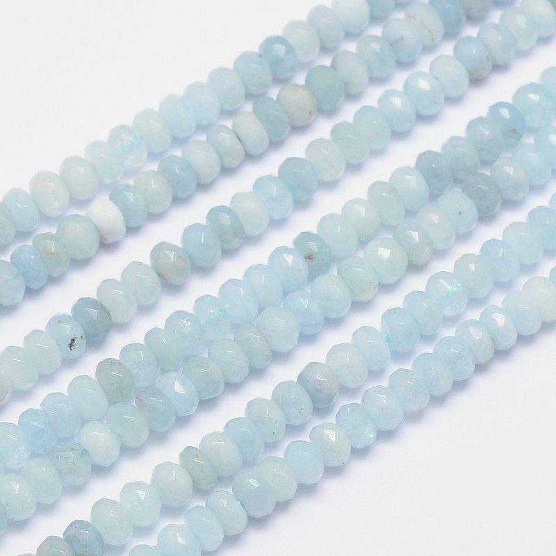 PandaHall Faceted Rondelle Natural Aquamarine Bead Strands, 8x5mm, Hole: 1mm; about 98pcs/strand, 15.5" Aquamarine Rondelle Green