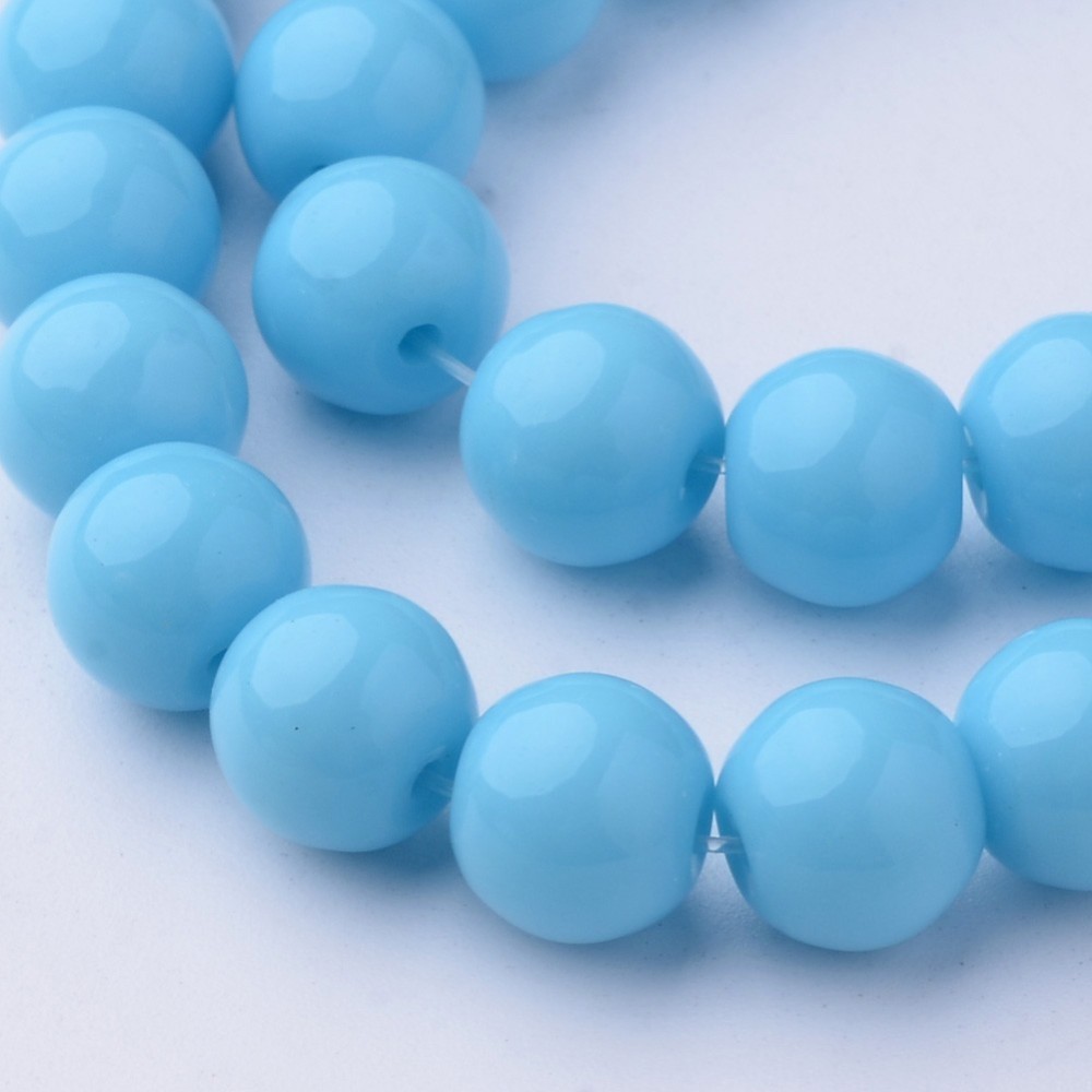 PandaHall Glass Beads Strands, Round, Dyed, LightSkyBlue, 8mm, Hole: 1mm; about 36pcs/strand, 10.4" Glass Round Blue