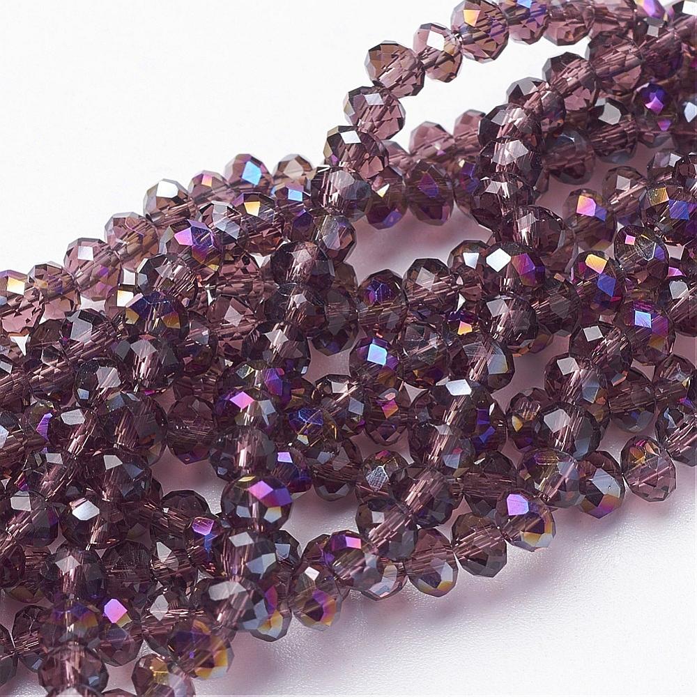 PandaHall Electroplate Glass Faceted Rondelle Beads Strands, Half Plated, MediumPurple, 4x3mm, Hole: 1mm; about 140pcs/strand, 16.5" Glass...