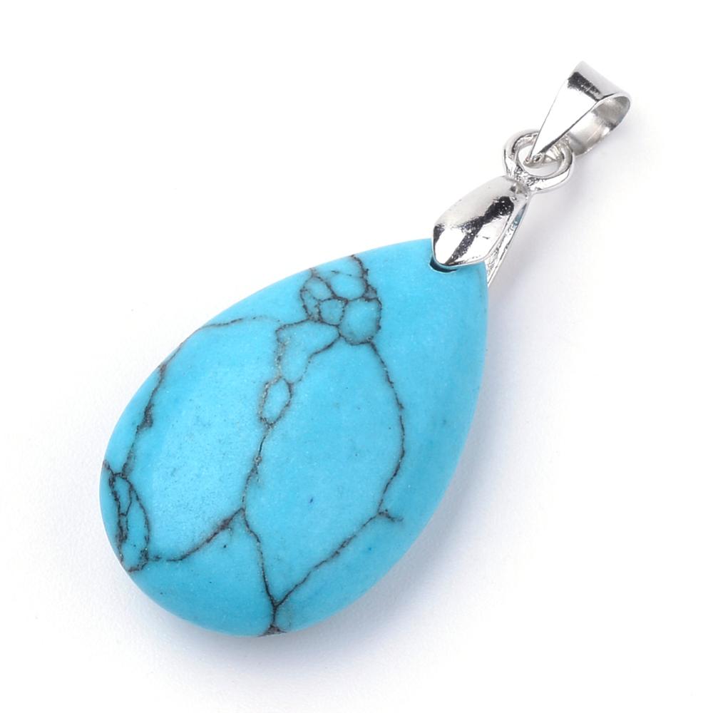 PandaHall Natural Turquoise Pendants, with Alloy Findings, Drop, Platinum, 23~24x14x8mm, Hole: 4x5mm Turquoise Drop Green
