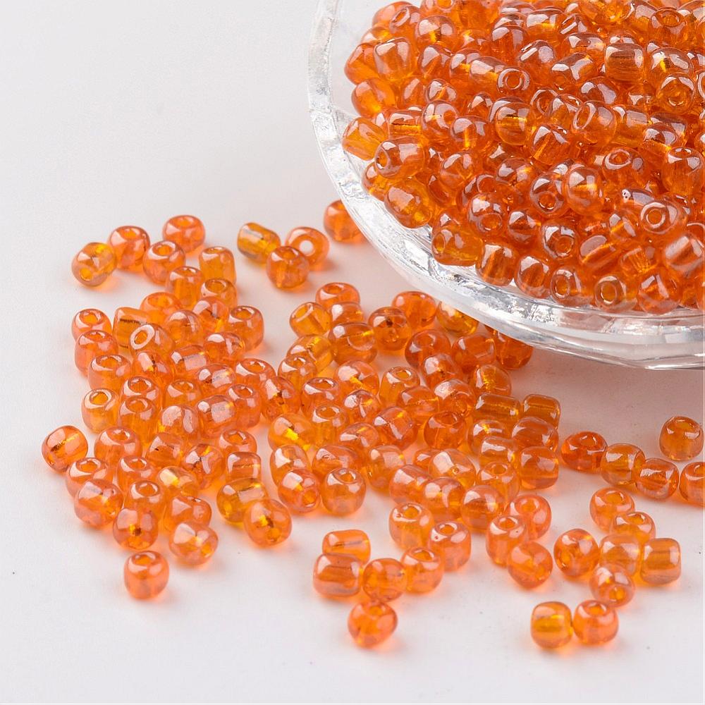 PandaHall Round Glass Seed Beads, Trans. Colours Lustered, Gold, Size: about 4mm in diameter, hole: 1.5mm; about 496pcs/50g Glass Gold