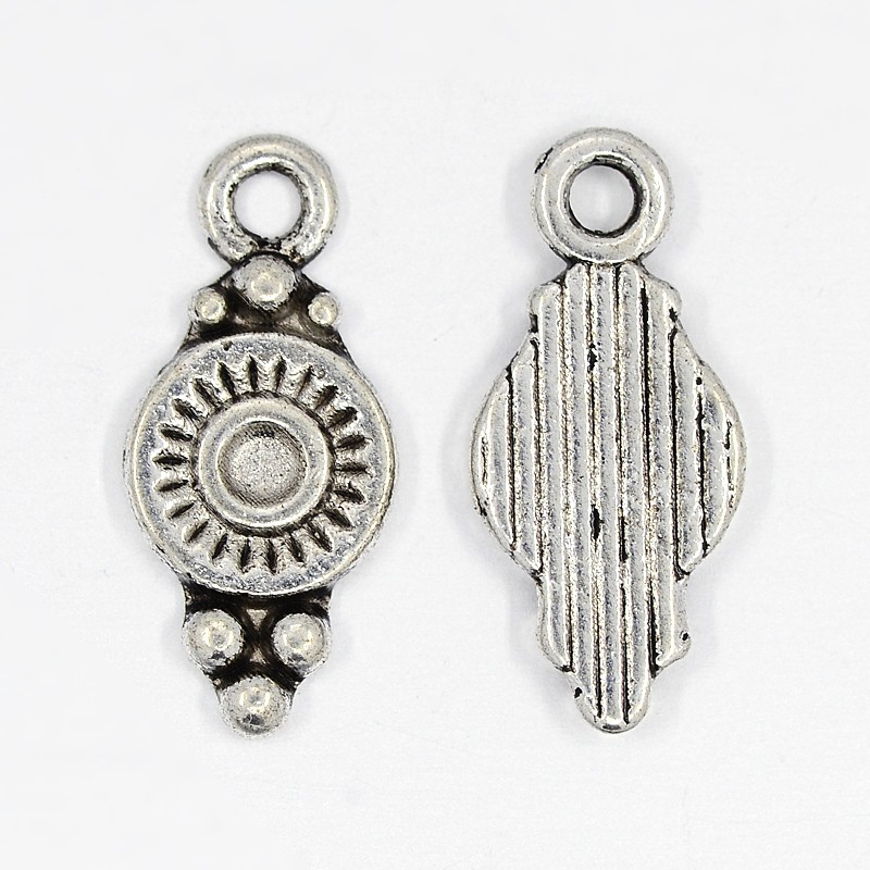 PandaHall Tibetan Style Charms, Cadmium Free & Lead Free, Flat Round, Antique Silver, 16x7x1.5mm, Hole: 1.5mm. Alloy Round