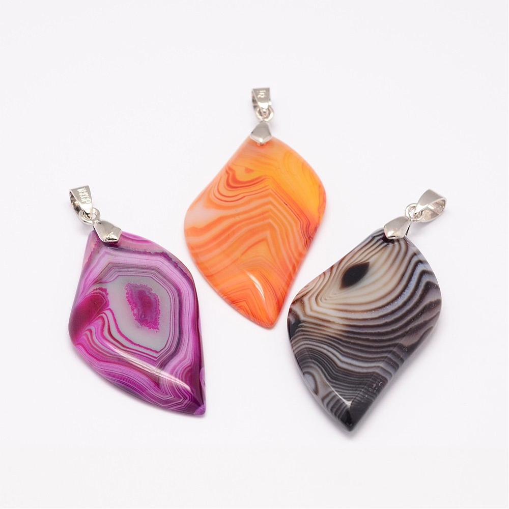 PandaHall Natural Agate Big Pendants, Leaf, Dyed, with Platinum Tone Brass Findings, Mixed Color, 48~51x27~30x6mm, Hole: 7x4mm Natural Agate...