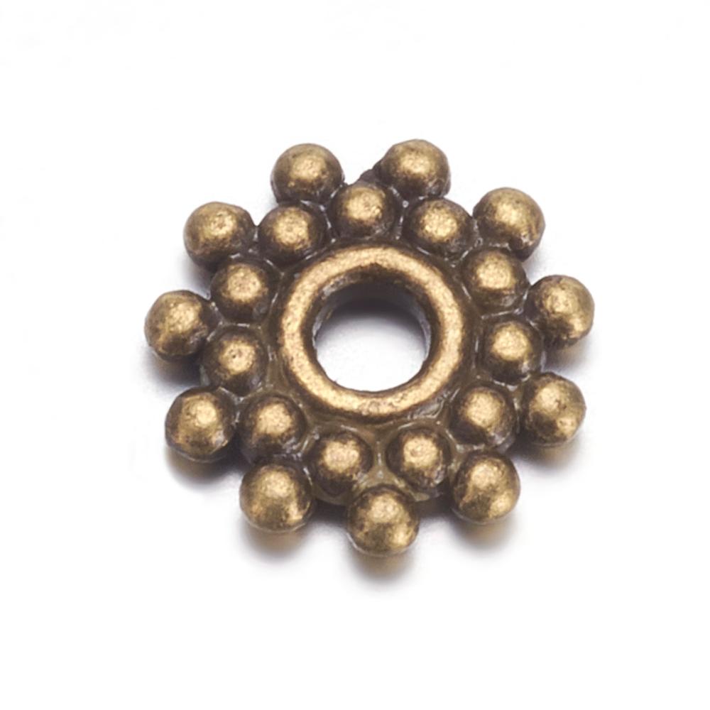 PandaHall Tibetan Style Spacer Beads, Metal Alloy Beads, Lead Free & Nickel Free , Gear, Antique Bronze, Size: about 9mm in diameter, Hole...