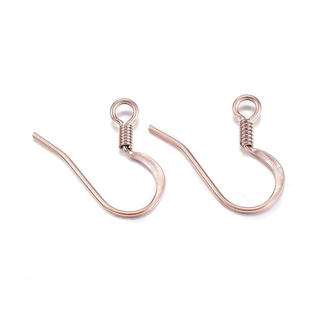 PandaHall 304 Stainless Steel Earring Hooks, Furnace Electroplating, Rose Gold, 14x17x1.8mm, Hole: 2mm; Pin: 0.7mm Stainless Steel