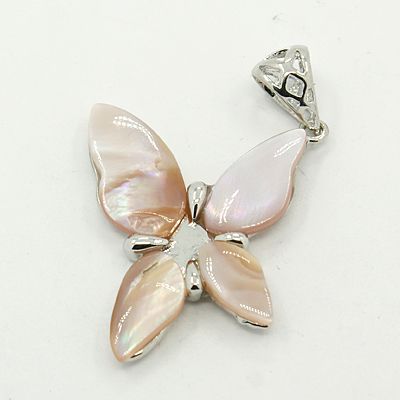 PandaHall Pink Shell Pendants, with Brass Pendant Findings, Butterfly, Platinum Metal Color, Pink, 32x27x4mm, Hole: 5x7mm Pink Shell...