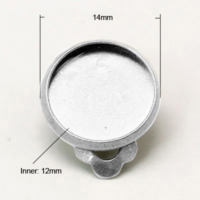 PandaHall Brass Clip-on Earring Settings, Jewelry Findings, Silver, 16x14mm; Tray: 12mm Brass Silver