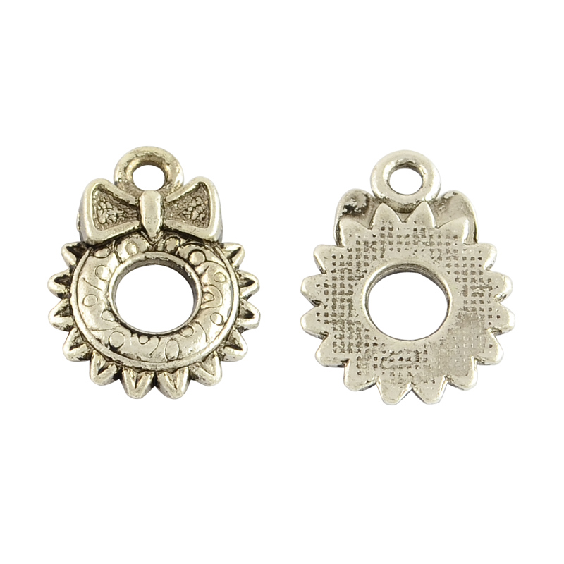 PandaHall Tibetan Style Christmas Wreath Alloy Enamel Settings, Pendants, Lead Free & Cadmium Free, Antique Silver, 18x13x2.5mm, Hole: 2mm...