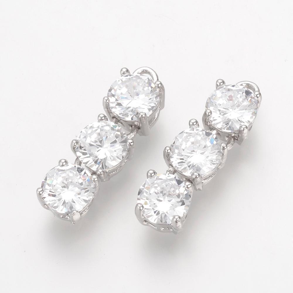 PandaHall Brass Cubic Zirconia Pendants, Real Platinum Plated, 22x6x5mm, Hole: 1.5mm Brass+Cubic Zirconia Others
