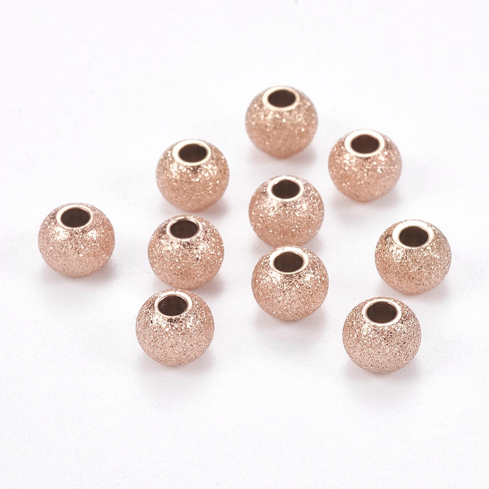 PandaHall 304 Stainless Steel Stardust Beads, Round, Rose Gold, 6x5mm, Hole: 2mm Stainless Steel Round