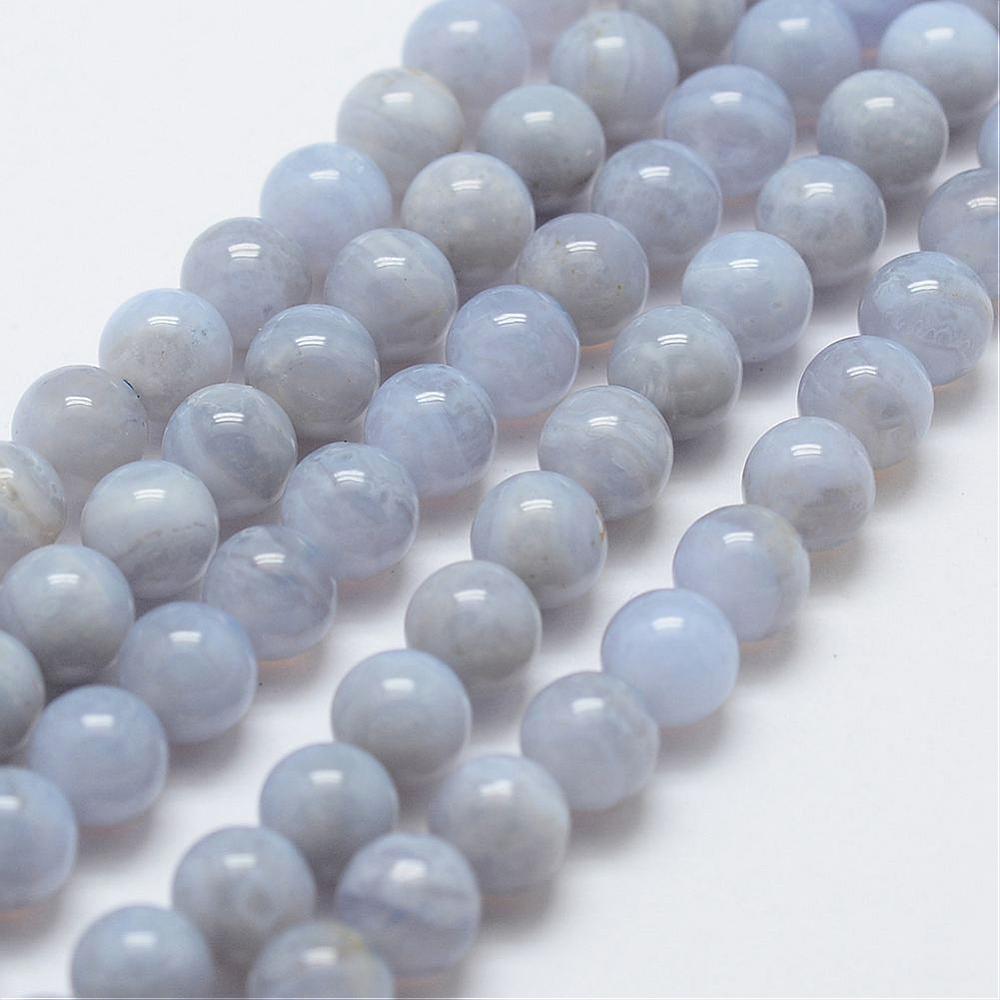 PandaHall Natural Blue Lace Agate Bead Strands, Round, 8mm, Hole: 1mm; about 48pcs/strand, 15.3"(39cm) Blue Lace Agate Round