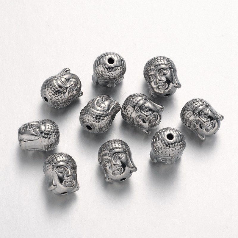 PandaHall Tibetan Style Beads, Lead Free & Nickel Free, Buddha Head, Platinum, 11x9x8mm, Hole:1.5mm Alloy Human