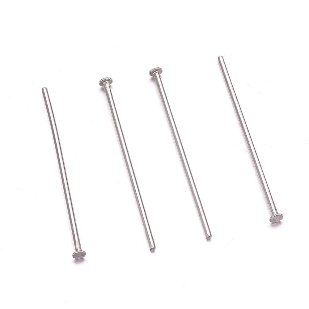 PandaHall 304 Stainless Steel Head Pins, Stainless Steel Color, 30x0.7mm Stainless Steel