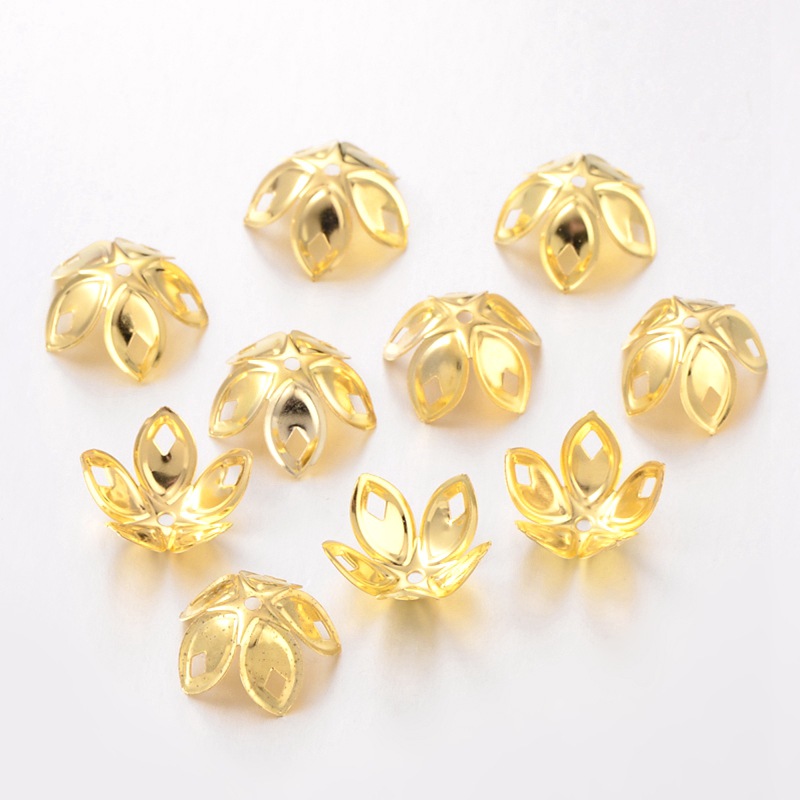 PandaHall Beads Caps, Iron, Flower, Golden, 18mmx8mm, hole: 2mm Iron
