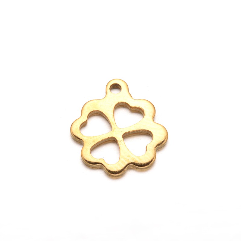 PandaHall Clover 304 Stainless Steel Charms, Golden, 12x10x1mm, Hole: 1mm Stainless Steel Clover