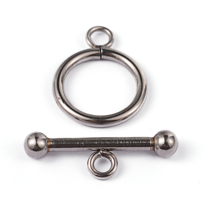 PandaHall 304 Stainless Steel Ring Toggle Clasps, Stainless Steel Color, Ring: 21x16x2mm, Bar: 25x8x4mm, Hole: 3mm Stainless Steel Ring