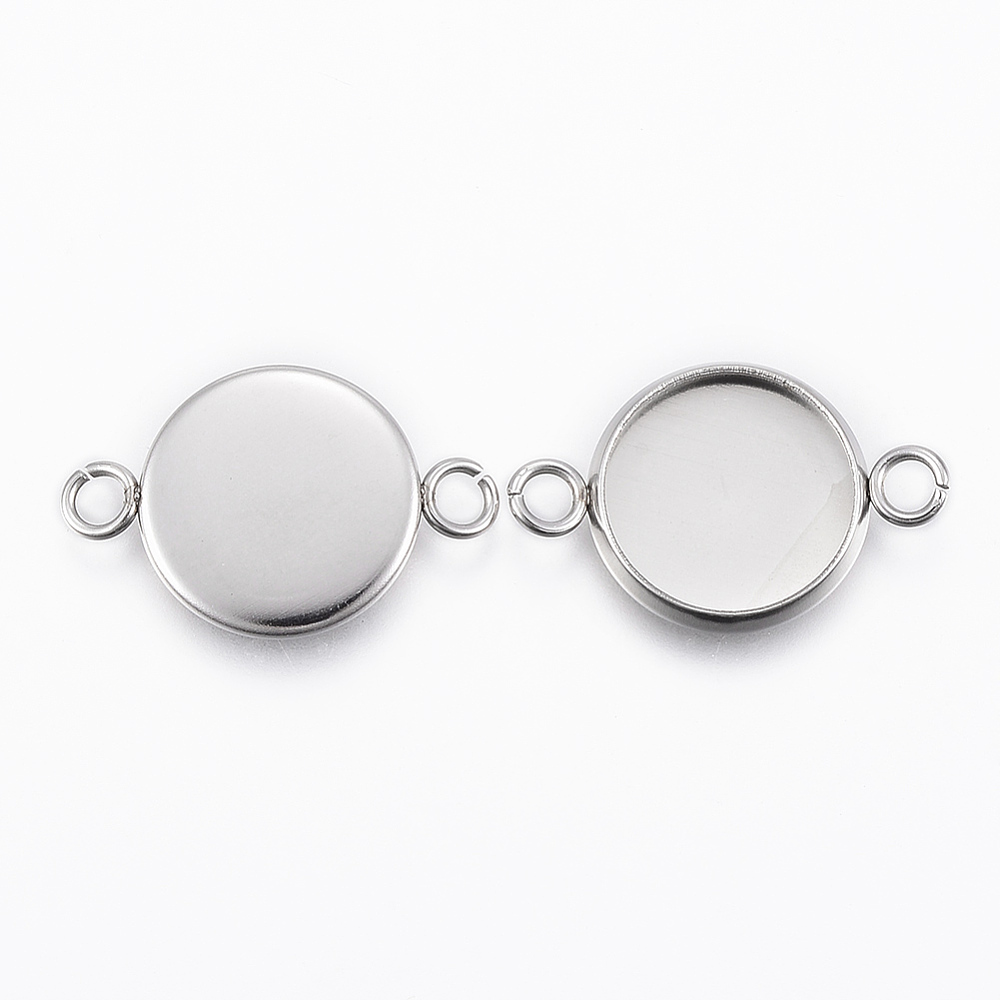 PandaHall 304 Stainless Steel Cabochon Connector Settings, Flat Round, Stainless Steel Color, Tray: 12mm; 22x14x2mm, Hole: 2.5mm Stainless...
