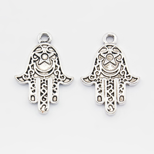 PandaHall Tibetan Style Alloy Pendants, Hamsa Hand/Hand of Fatima/Hand of Miriam, Lead Free and Cadmium Free, Antique Silver, 24.5x17x2mm...