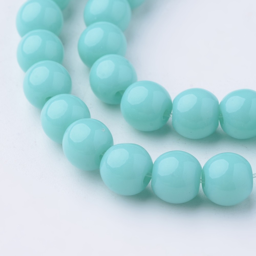 PandaHall Glass Beads Strands, Round, Dyed, Aquamarine, 6mm, Hole: 1mm; about 52pcs/strand, 11.4" Glass Round Green