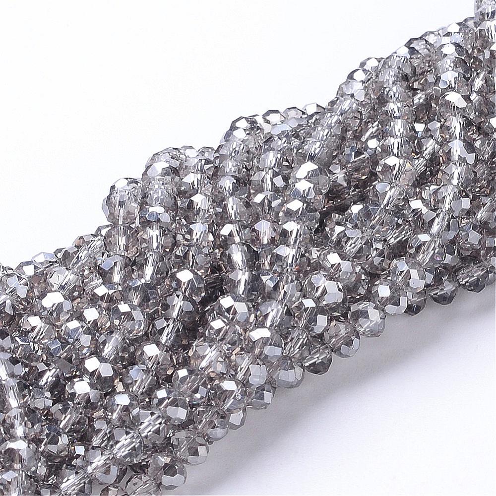 PandaHall Electroplate Glass Faceted Rondelle Beads Strands, Half Plated, Gray, 4x3mm, Hole: 1mm; about 140pcs/strand, 16.5" Glass Rondelle...